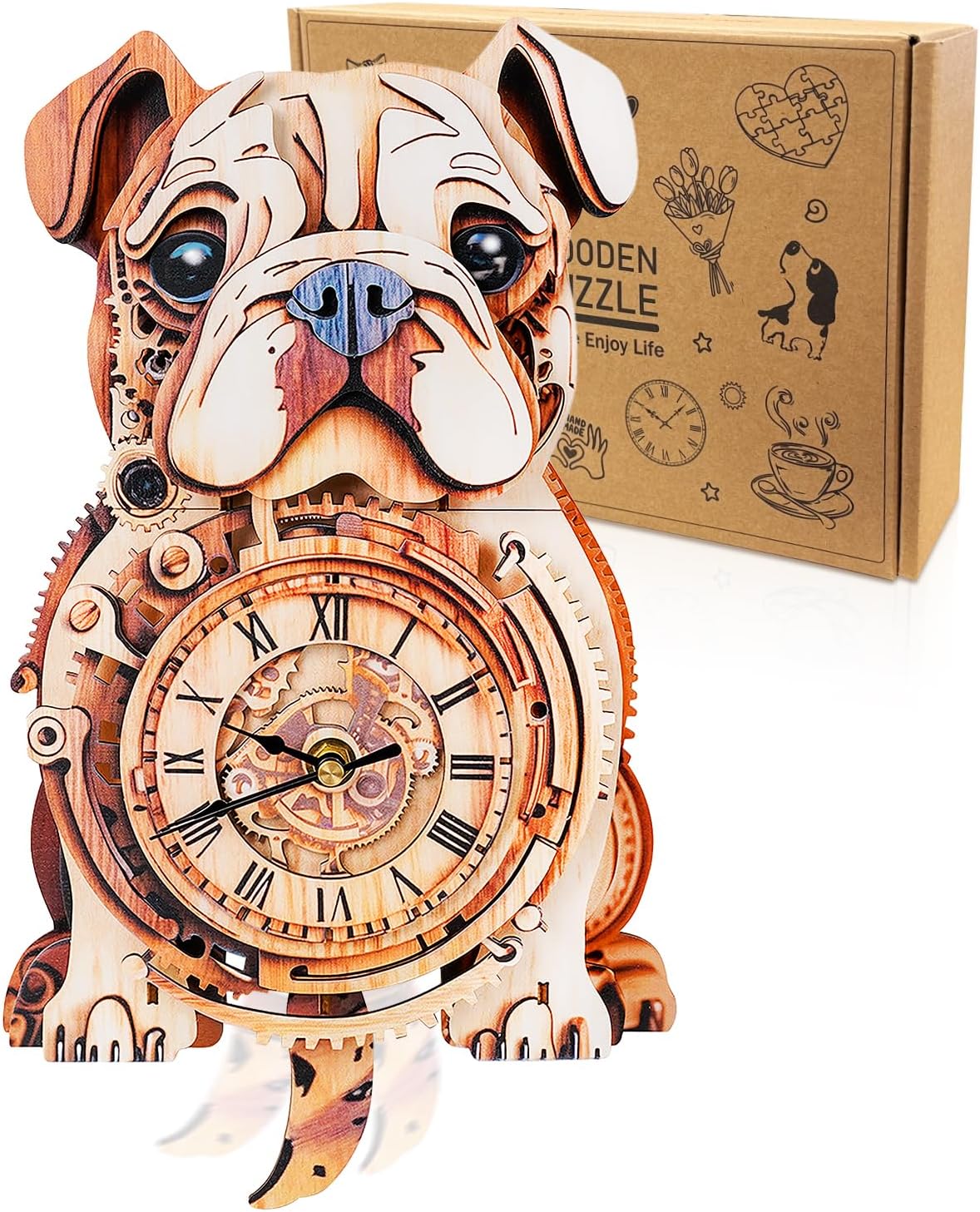 3D Puzzle for Adults Bulldog Clock - Unique DIY Wall Clock Kit