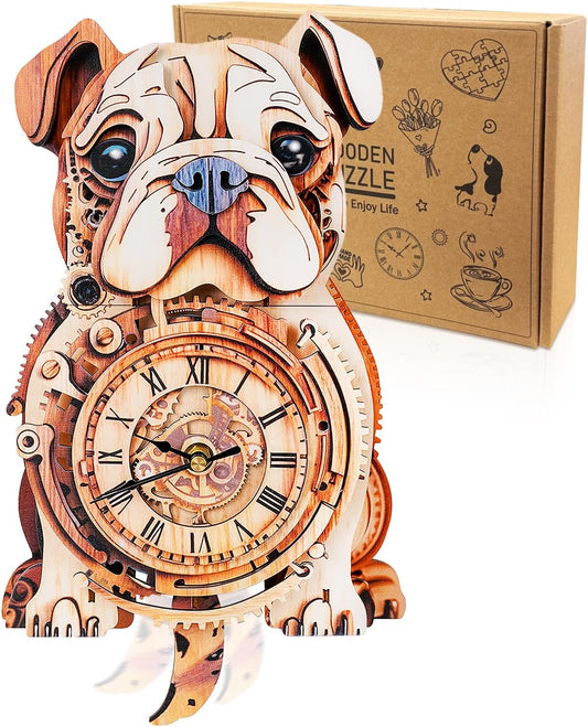 3D Puzzle for Adults Bulldog Clock - Unique DIY Wall Clock Kit