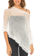 Sheer Womens Poncho Shrug Lightweight Ruffle Knit Pullover - Versatile