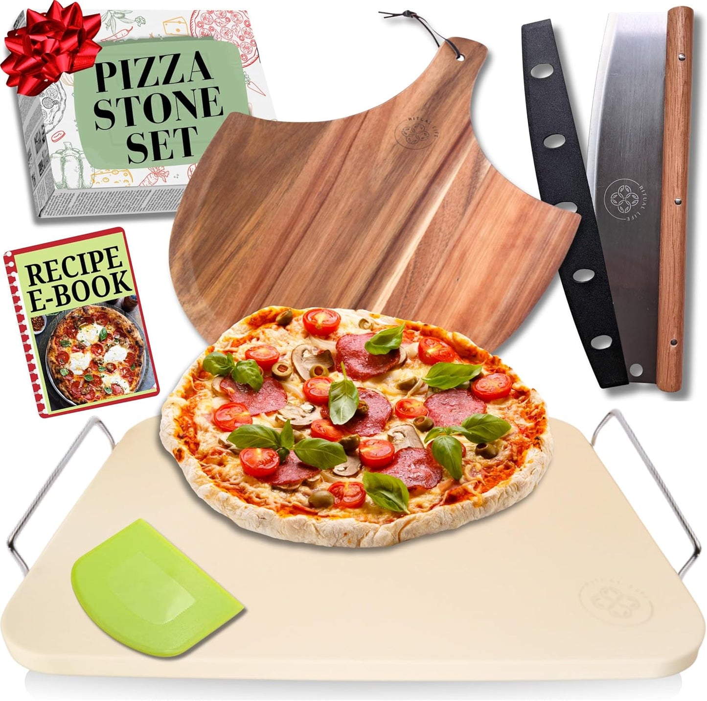 Pizza Stone for Oven and Grill Set - 5PCS Pizza Making Kit