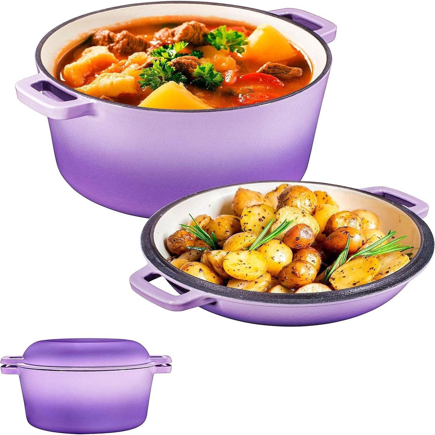 Bruntmor 2-in-1 Enamel Cast Iron Dutch Oven for Versatile Cooking