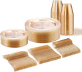 150 PCS Gold Glitter Disposable Dinnerware Set for 25 Guests - Elegant