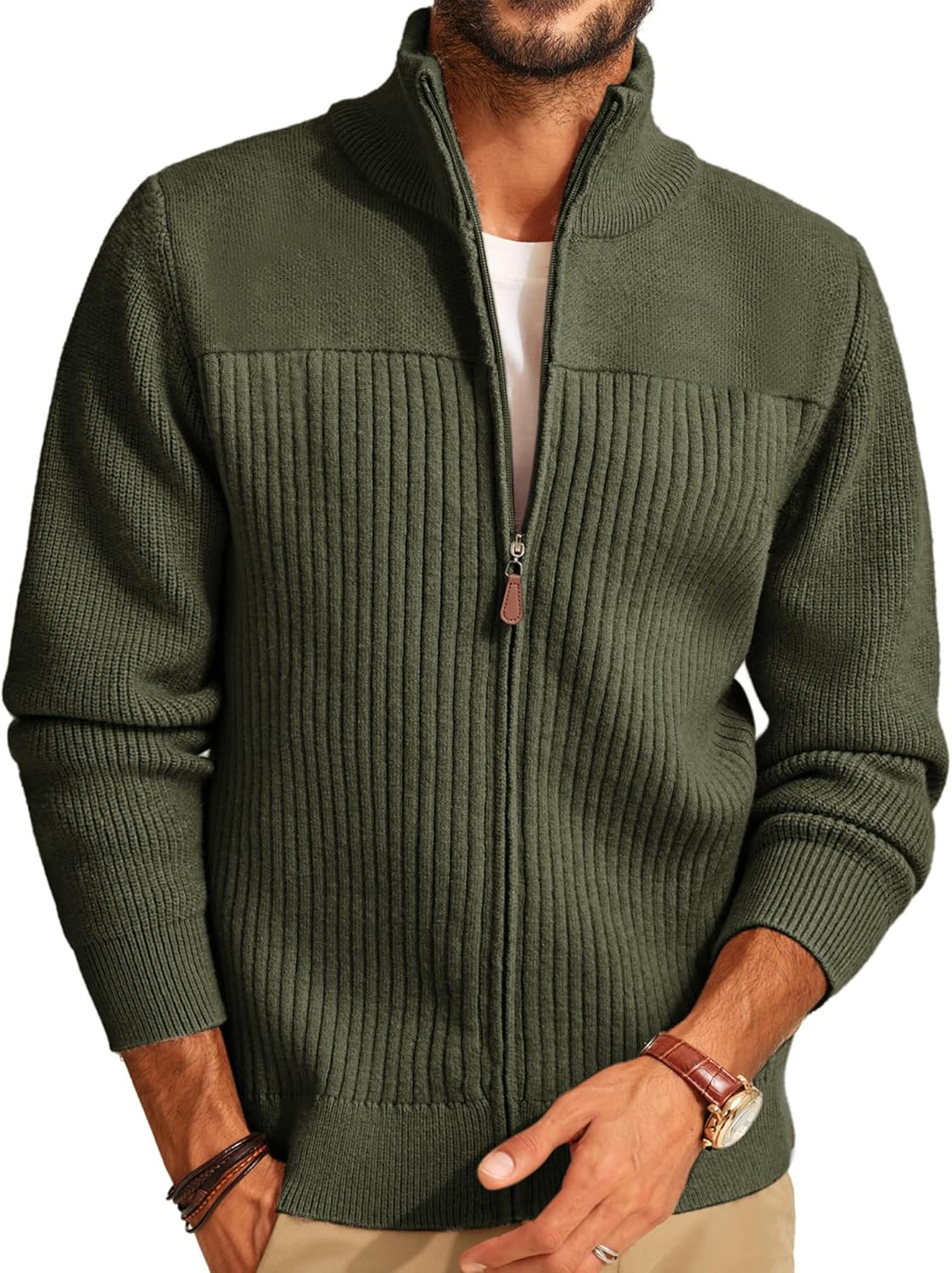 Men's Full Zipper Cardigan Sweater for Stylish Comfort