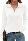 Romanstii Women's Knitted Collared Sweater V-Neck Polo - Soft Winter