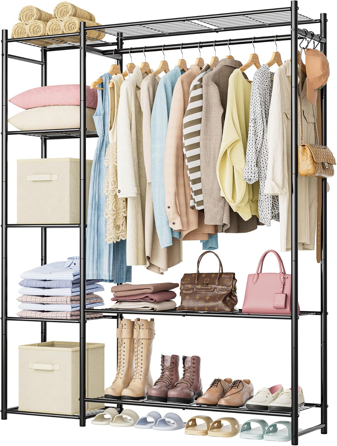 Portable Wardrobe Closet with 4 Tiers Shelves for Storage