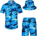 Men's Flower Hawaiian Short Set with Bucket Hat - Comfortable Beach