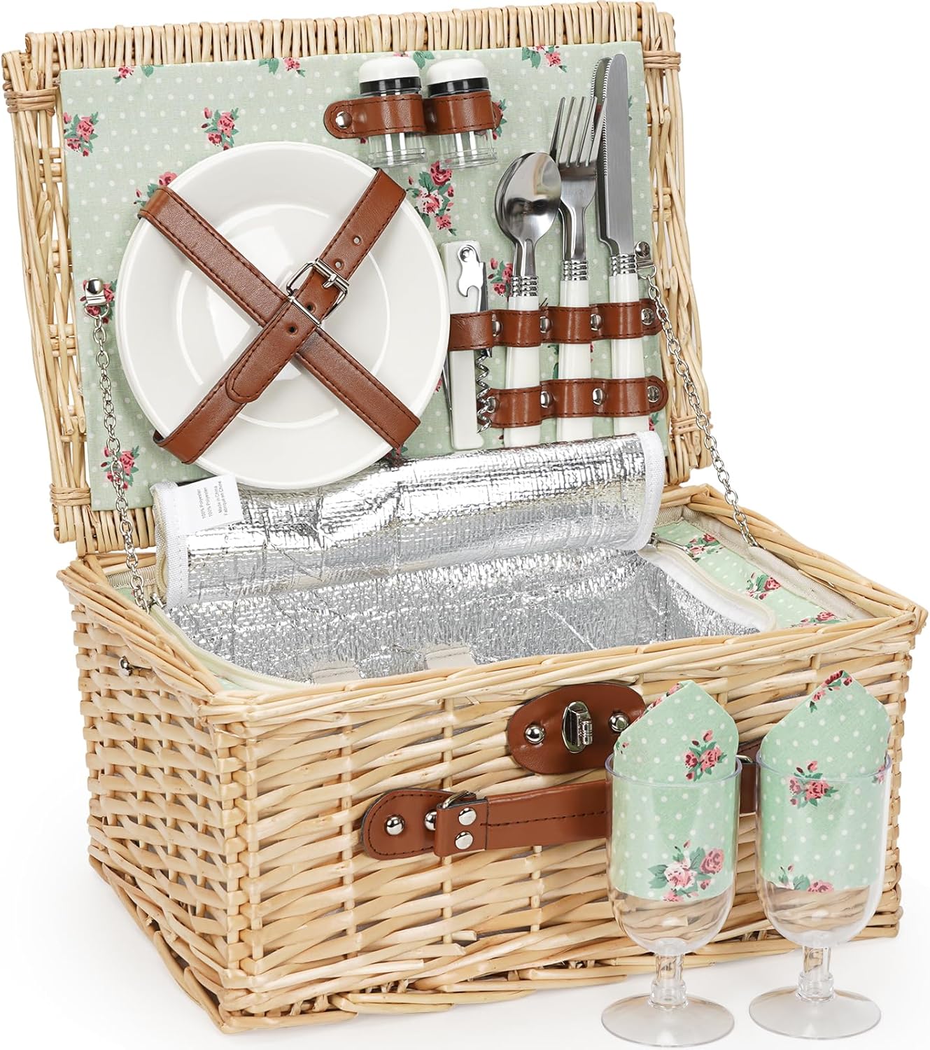 ZORMY Wicker Picnic Basket for 2 with Insulated Compartment