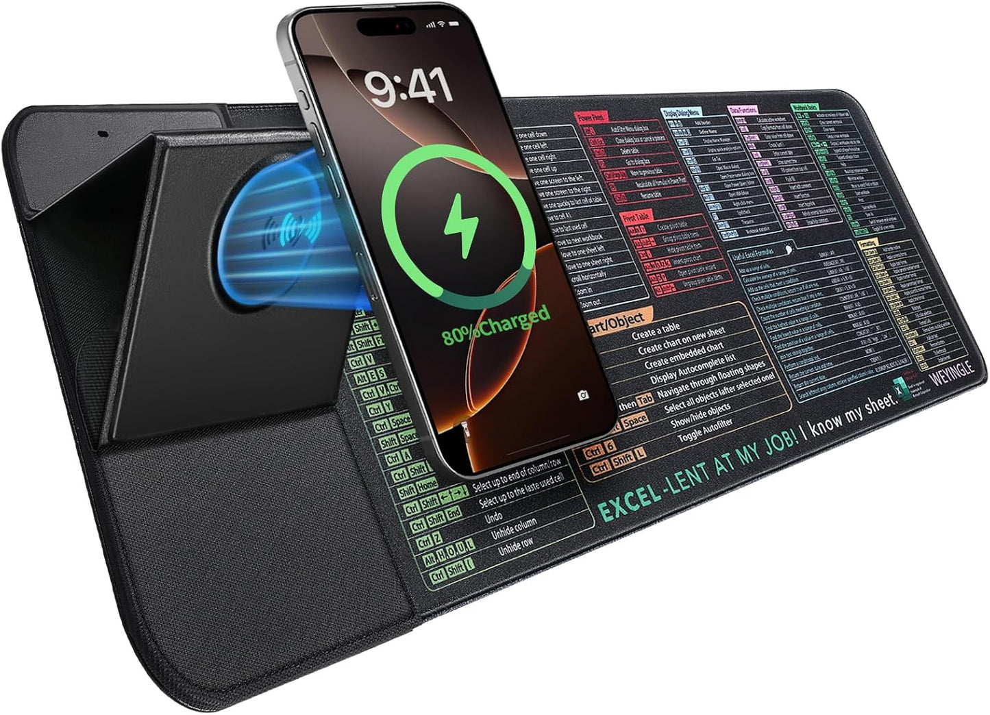 Wireless Charging Mouse Pad with Phone Stand & Excel Shortcuts