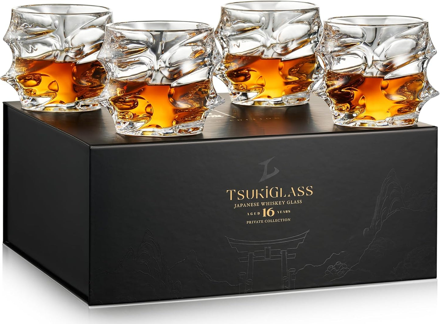 Premium Japanese Crystal Whisky Glasses Set of 4 for Gifting