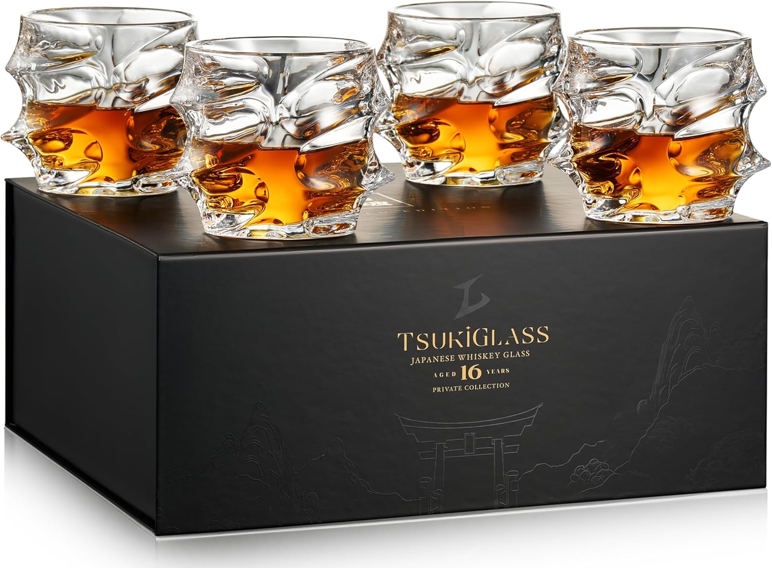 Premium Japanese Crystal Whisky Glasses Set of 4 for Gifting