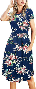 Simier Fariry Womens Summer Pocket Knee Length Casual Dress Dresses