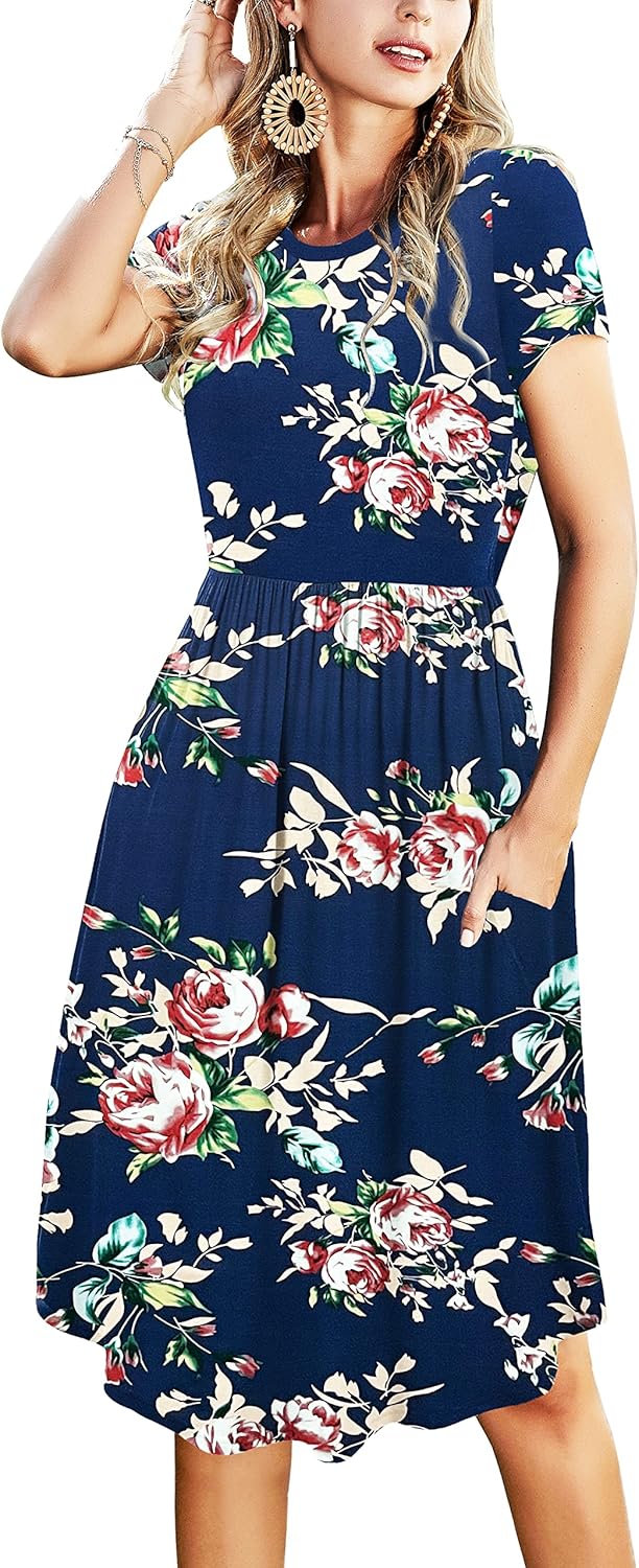 Simier Fariry Womens Summer Pocket Knee Length Casual Dress