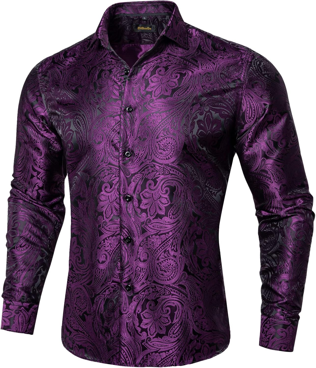 DiBanGu Mens Silk Paisley Dress Shirt for Weddings and Parties