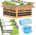 2000 Bulk Face Masks 3-Layer Disposable - Comfortable Earloop Pack