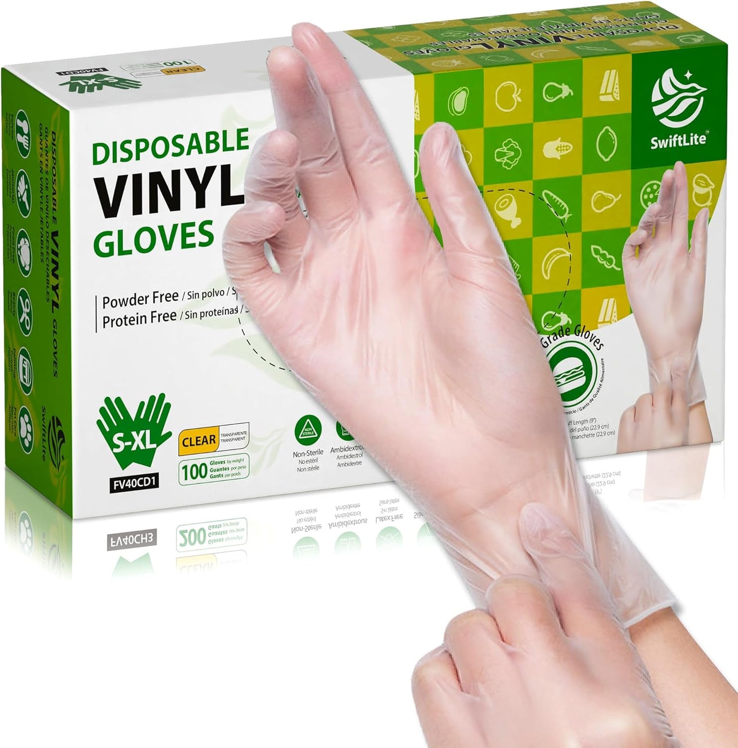 SWIFTLITE Disposable Vinyl Gloves - Food Safe & Latex-Free