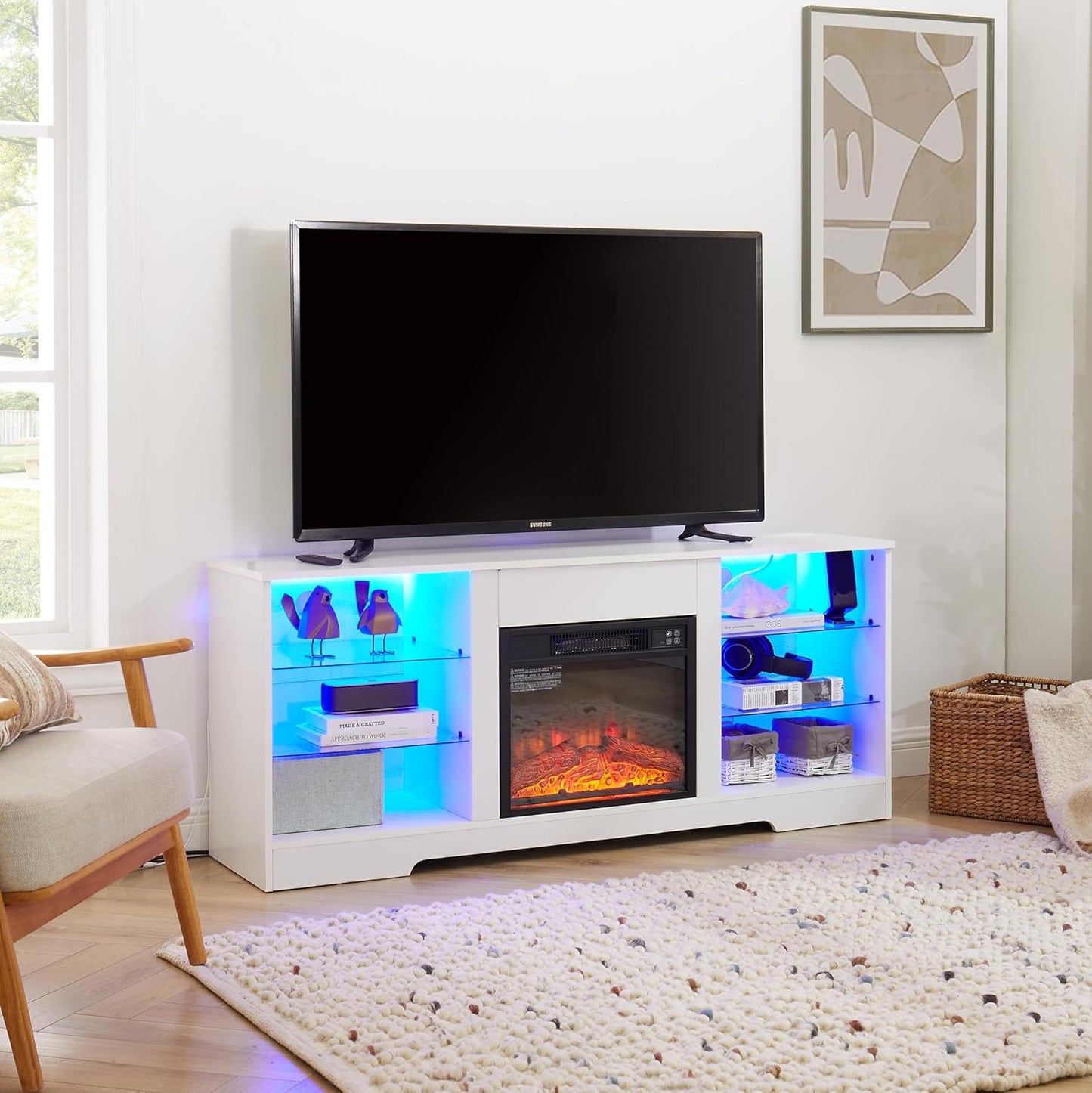 58 Fireplace TV Stand - Cozy Heat & Stylish Storage!