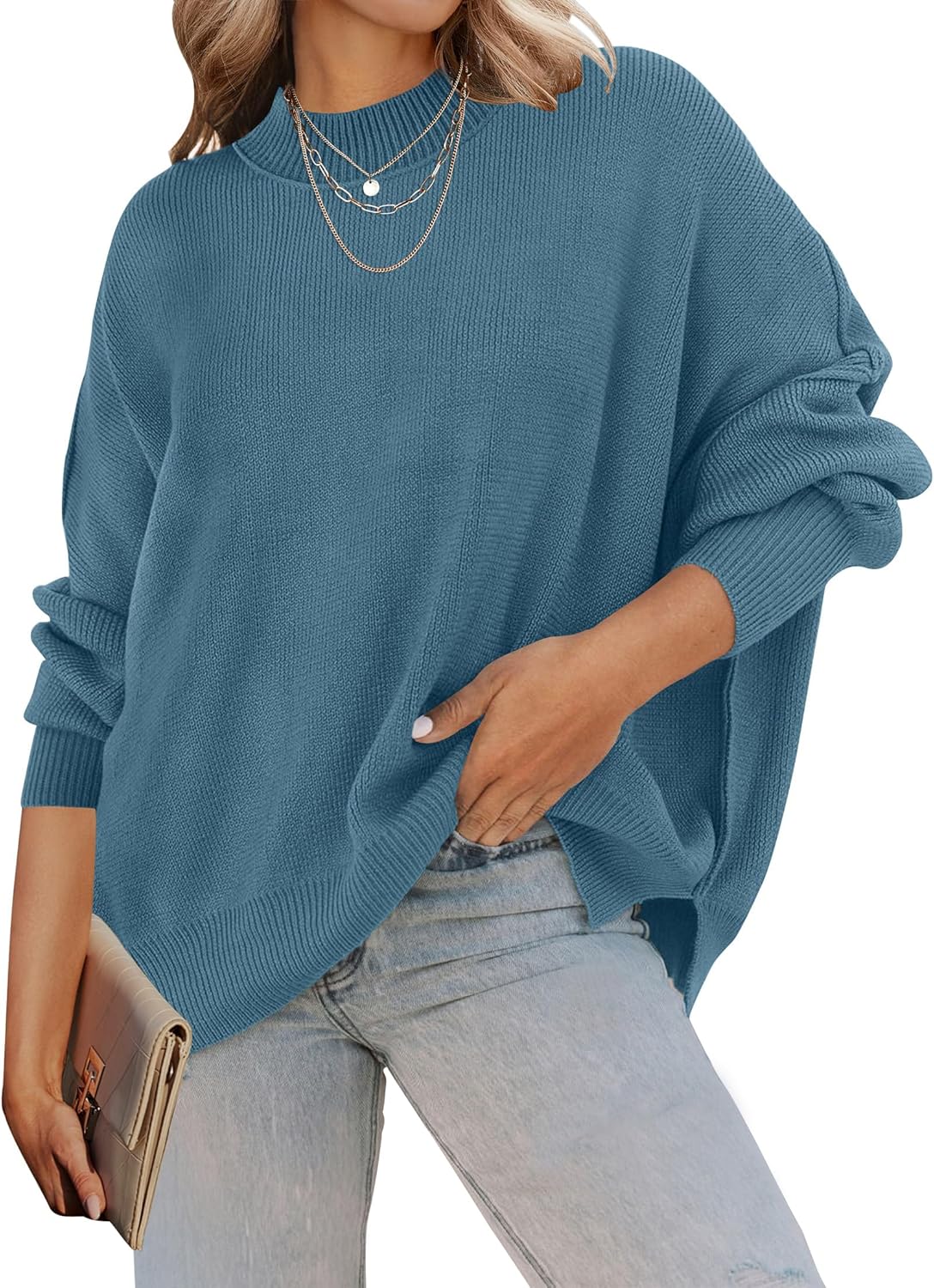 ZESICA Women's Oversized Ribbed Knit Pullover Sweater for Fall