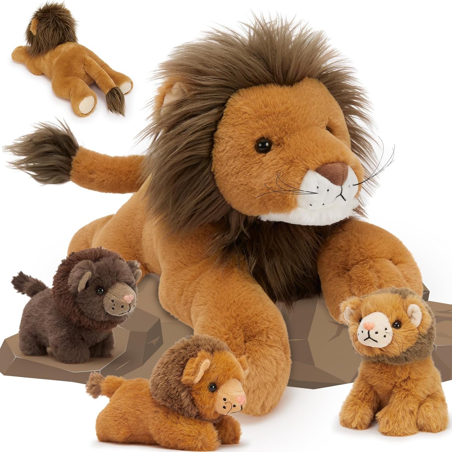 MaoGoLan Lion Stuffed Animal Set with 3 Baby Plush Toys