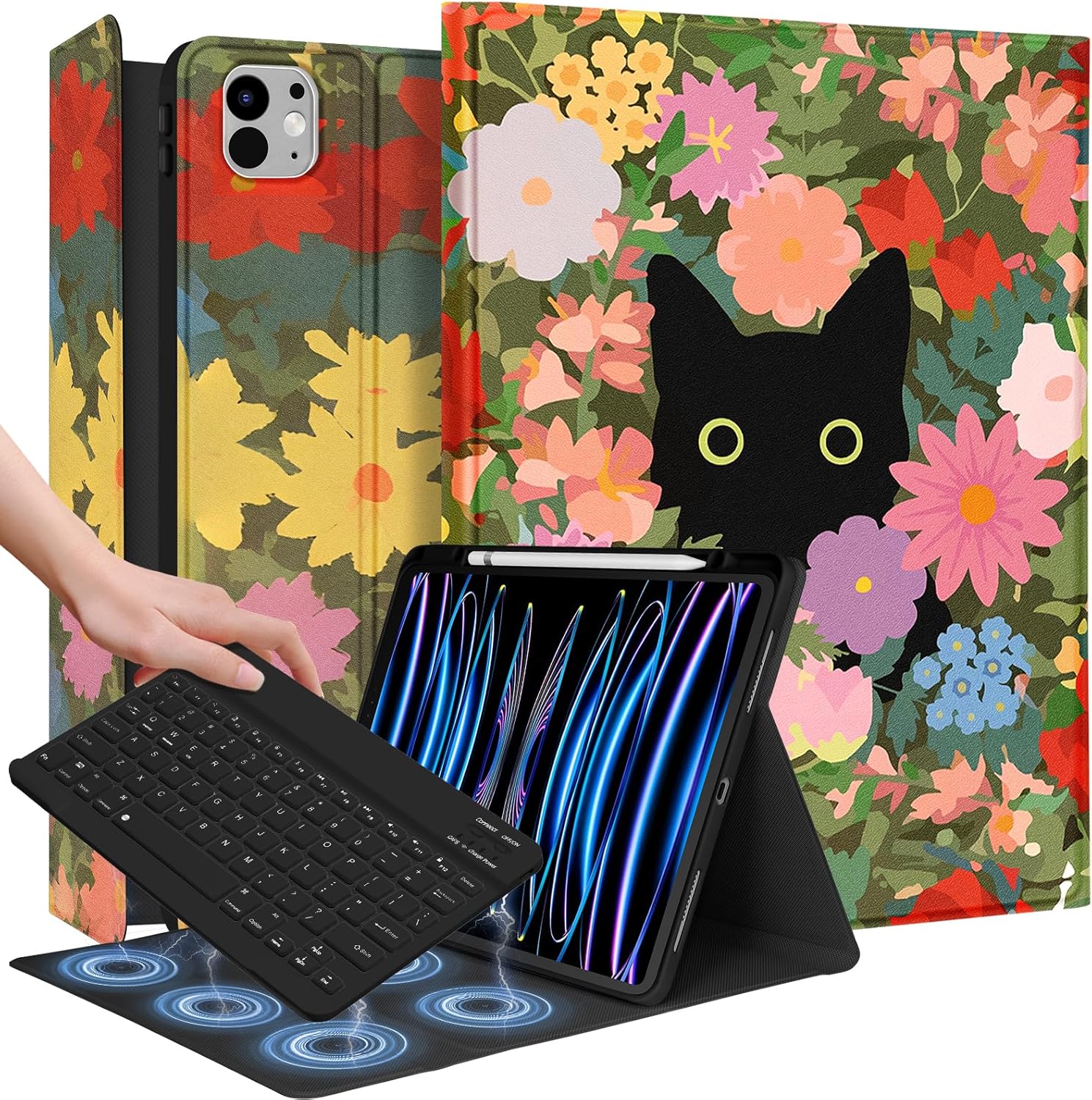 iPad Pro 13 inch Case with Keyboard and Pencil Holder - Cute Design