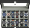 Elegant 12-Slot Watch Organizer Case with Viewing Lid for Enthusiasts