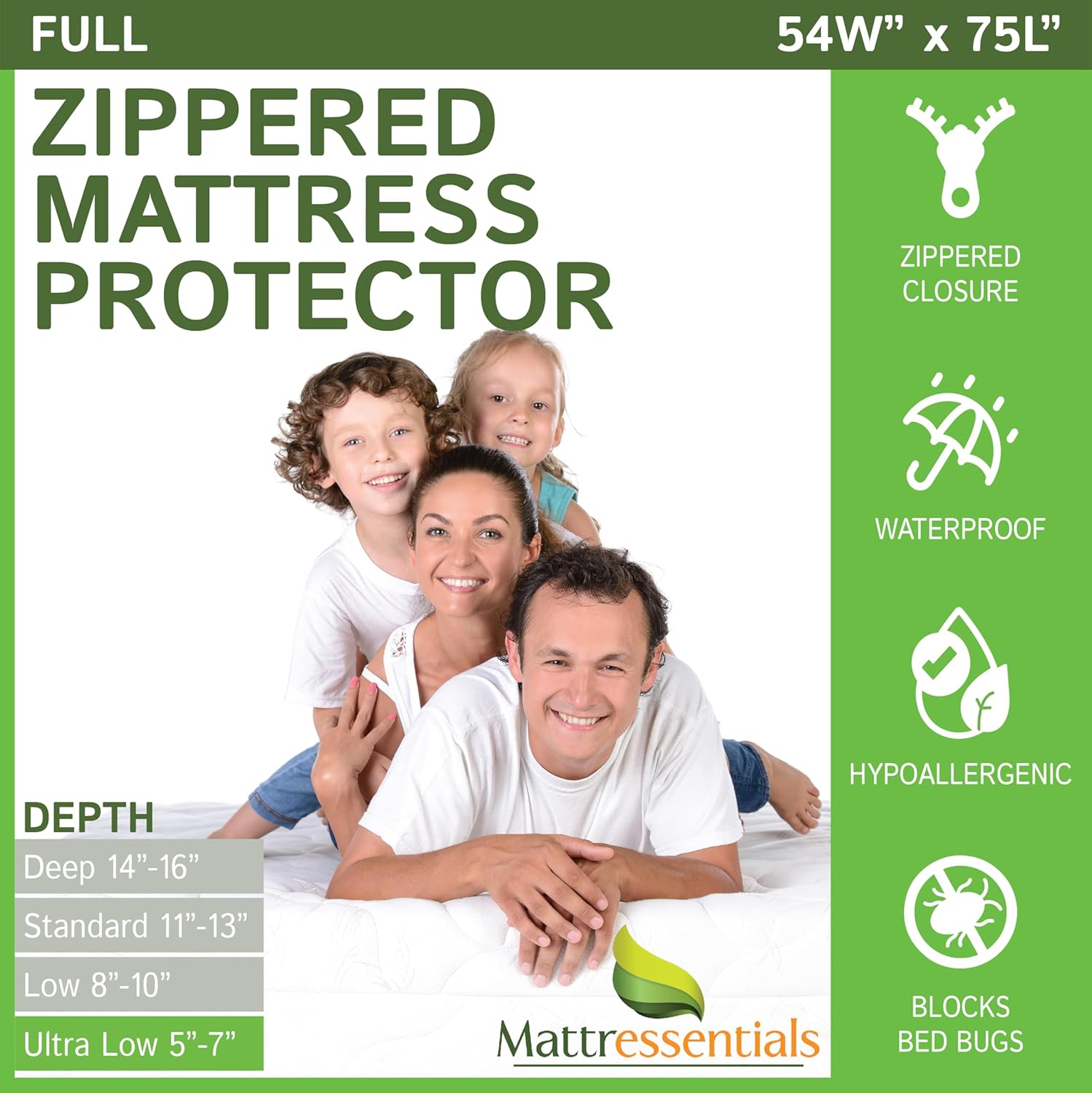 Zippered Full Mattress Protector - Waterproof Bed Bug Cover