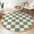Checkered Round Rug 4 Ft Washable Area Rug - Soft Non-Slip Circle Rug