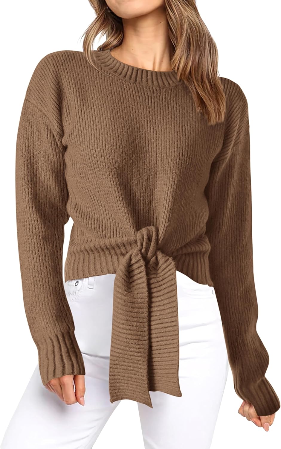 Okiwam Women's Long Sleeve Cropped Sweater for Fall Fashion