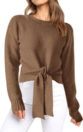 Okiwam Cropped Tie Front Sweater - Flattering Fall Pullover Women's