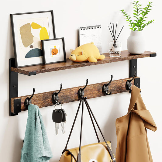 Coat Rack Wall Mount with Hooks and Shelf for Stylish Organization