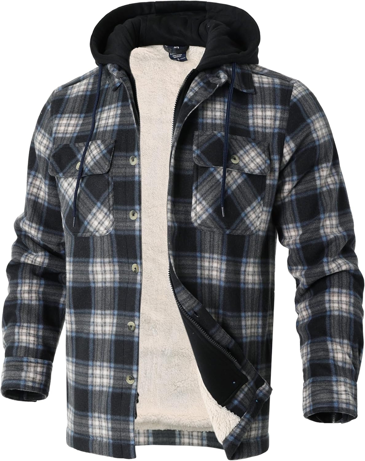 Facitisu Hoodies for Men Sherpa Lined Heavyweight Flannel Jackets