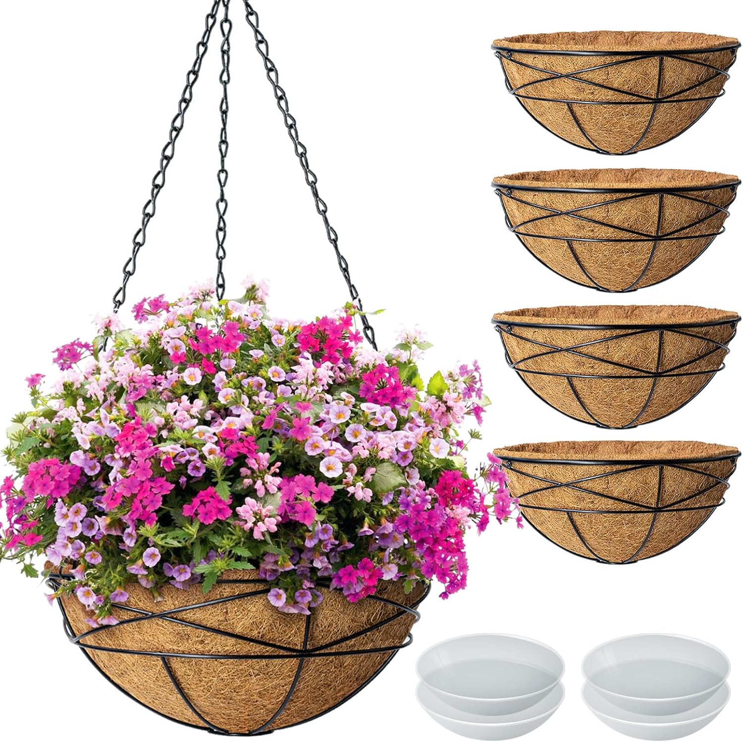 4 Pack 12 Inch Hanging Planters for Outdoor Plants and Flowers