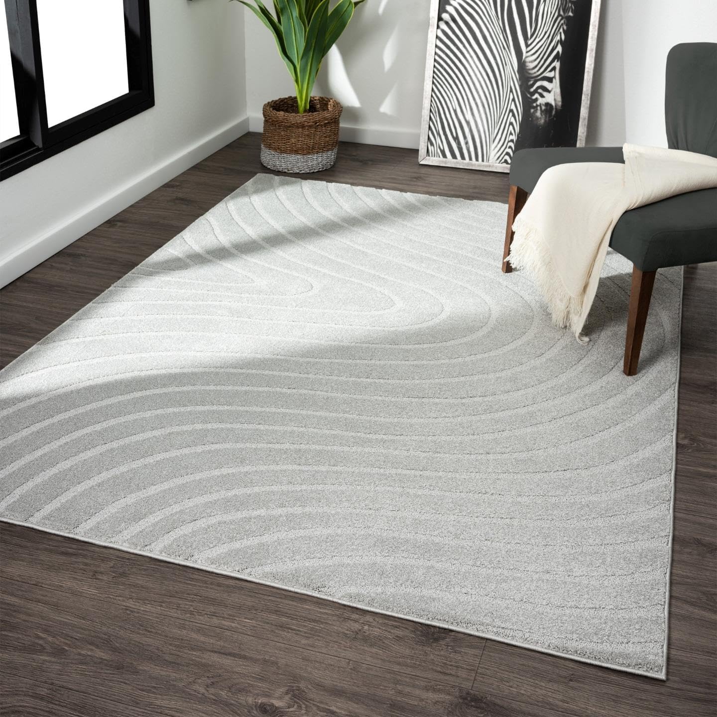 Modern Geometric Wave Gray 4x6 Area Rug for Stylish Spaces