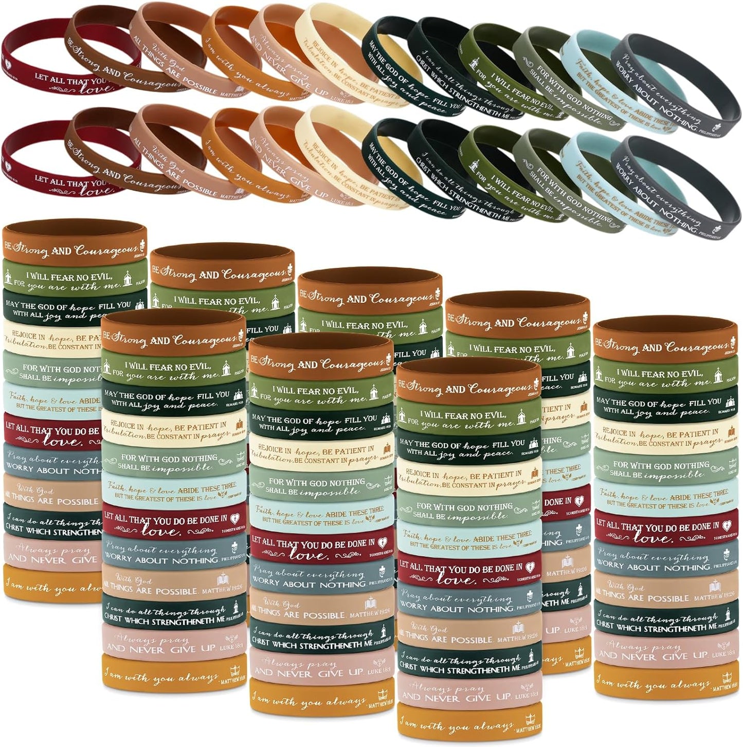 240 Pcs Bible Verse Silicone Bracelets for Church Gifts