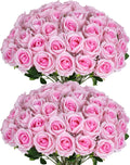 50 PCS Fake Pink Roses for Wedding Decoration and Home Decor
