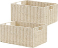 Wicker Storage Baskets Set of 2 - Handwoven Foldable Beige Bins