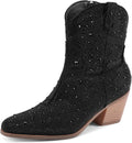 Cowgirl Ankle Boots for Women Rhinestone Chunky Heel - Side Zipper