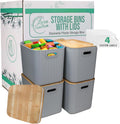 Grey Wicker-Style Storage Bins with Bamboo Lid - Stackable Organizers