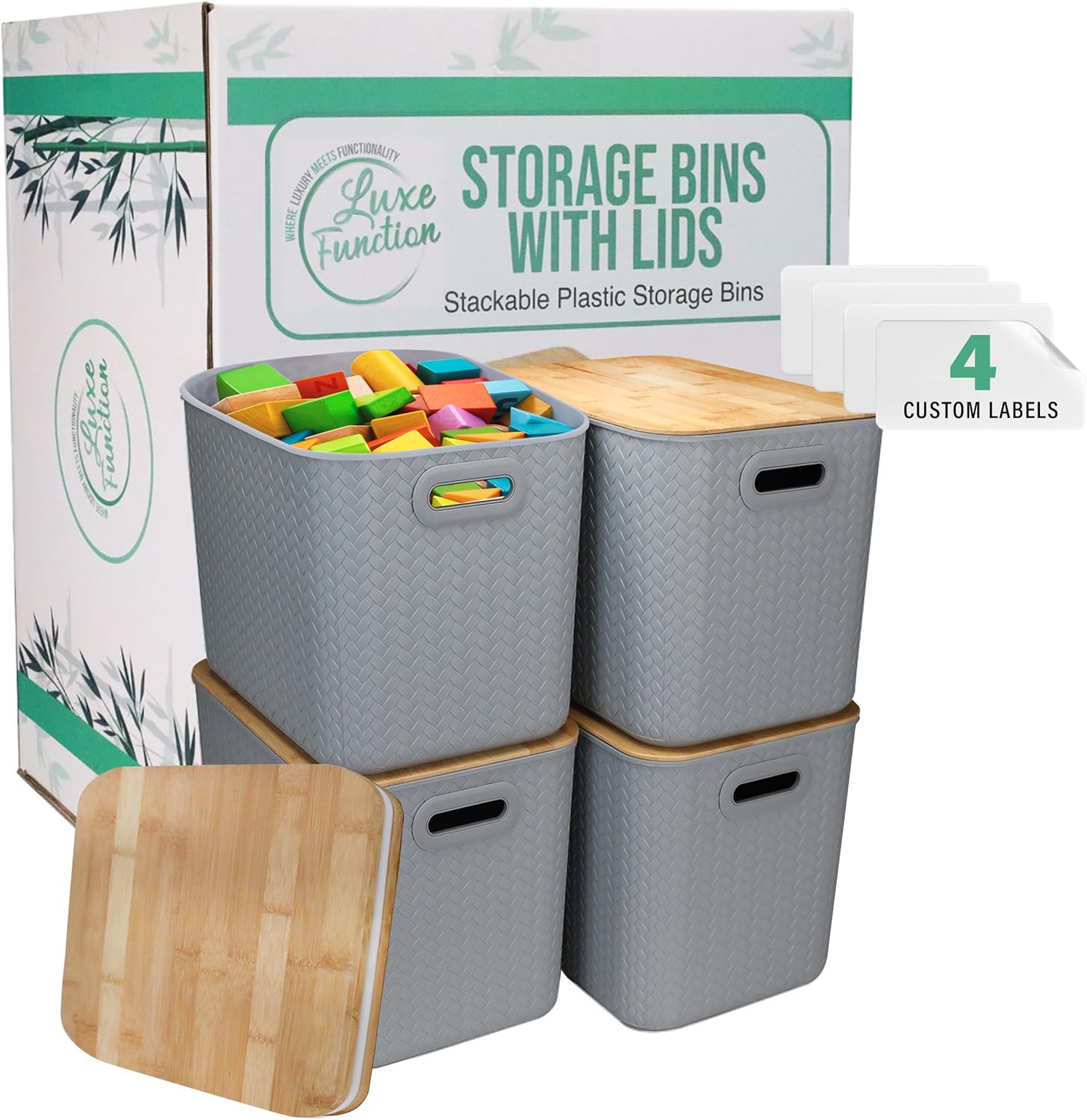 Storage Bins with Bamboo Lid for Stylish Home Organization