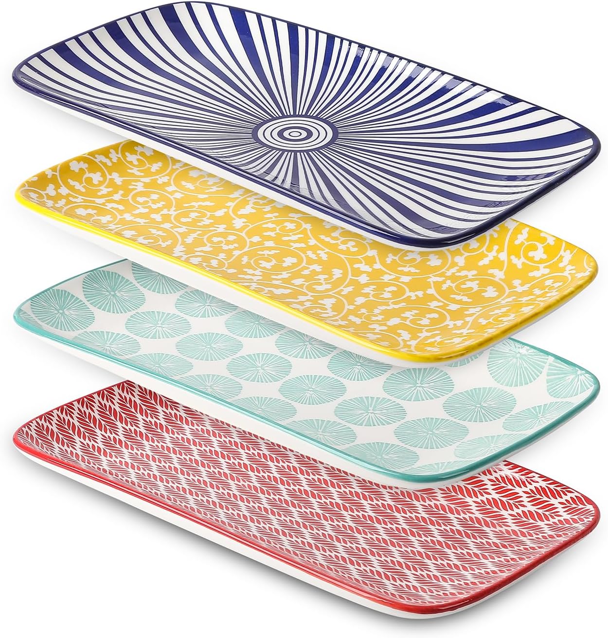 Selamica Ceramic Rectangular Salad Plates Set for Entertaining