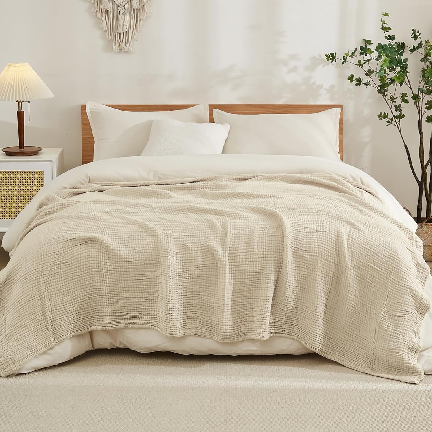 EMME Cotton Blanket Queen Size Soft Muslin Bedspread 90x90