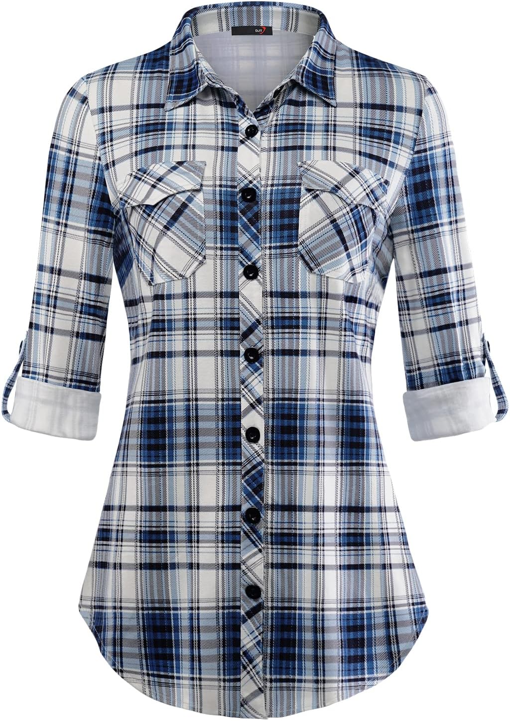 DJT Womens Soft Stretchy Knit Plaid Shirts for Every Occasion
