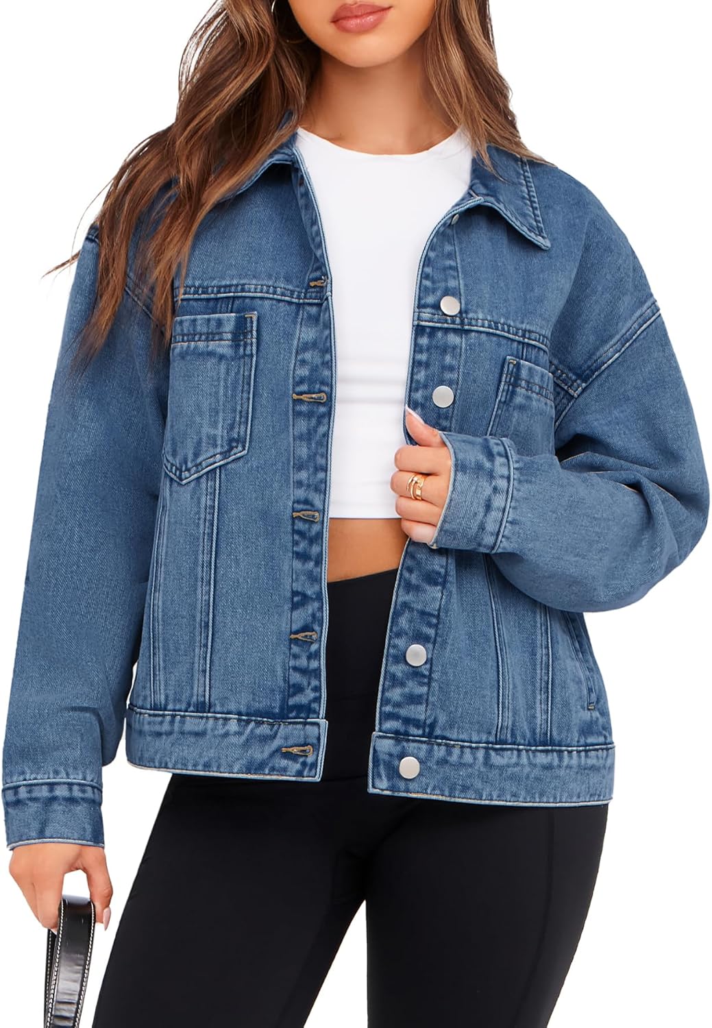 Glamaker Womens Oversized Jean Jacket for Casual Fall Style