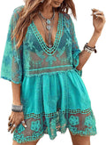 Women's Contrast Lace Bathing Suit Cover Up V-Neck - Flattering Beach