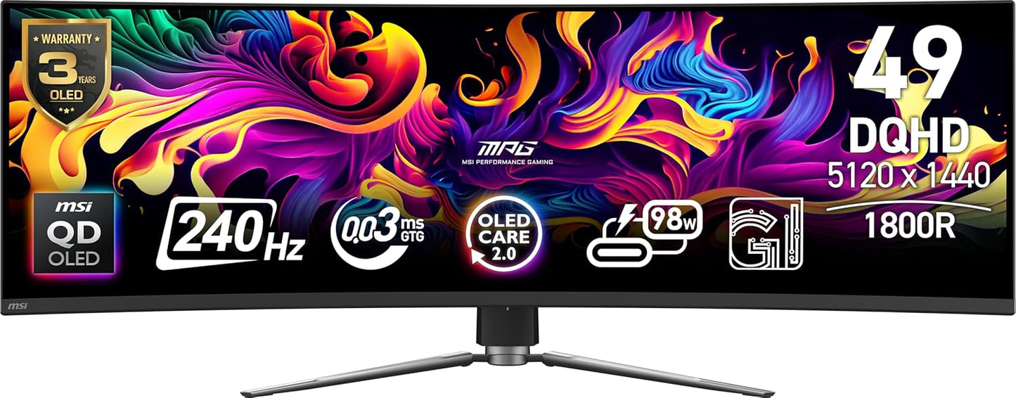 MSI 49 QD-OLED 5120x1440 240Hz Monitor: Lightning Fast 0.03ms Refresh Rate