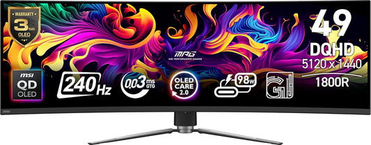 MSI 49 QD-OLED 5120x1440 240Hz Monitor: Lightning Fast 0.03ms Refresh Rate