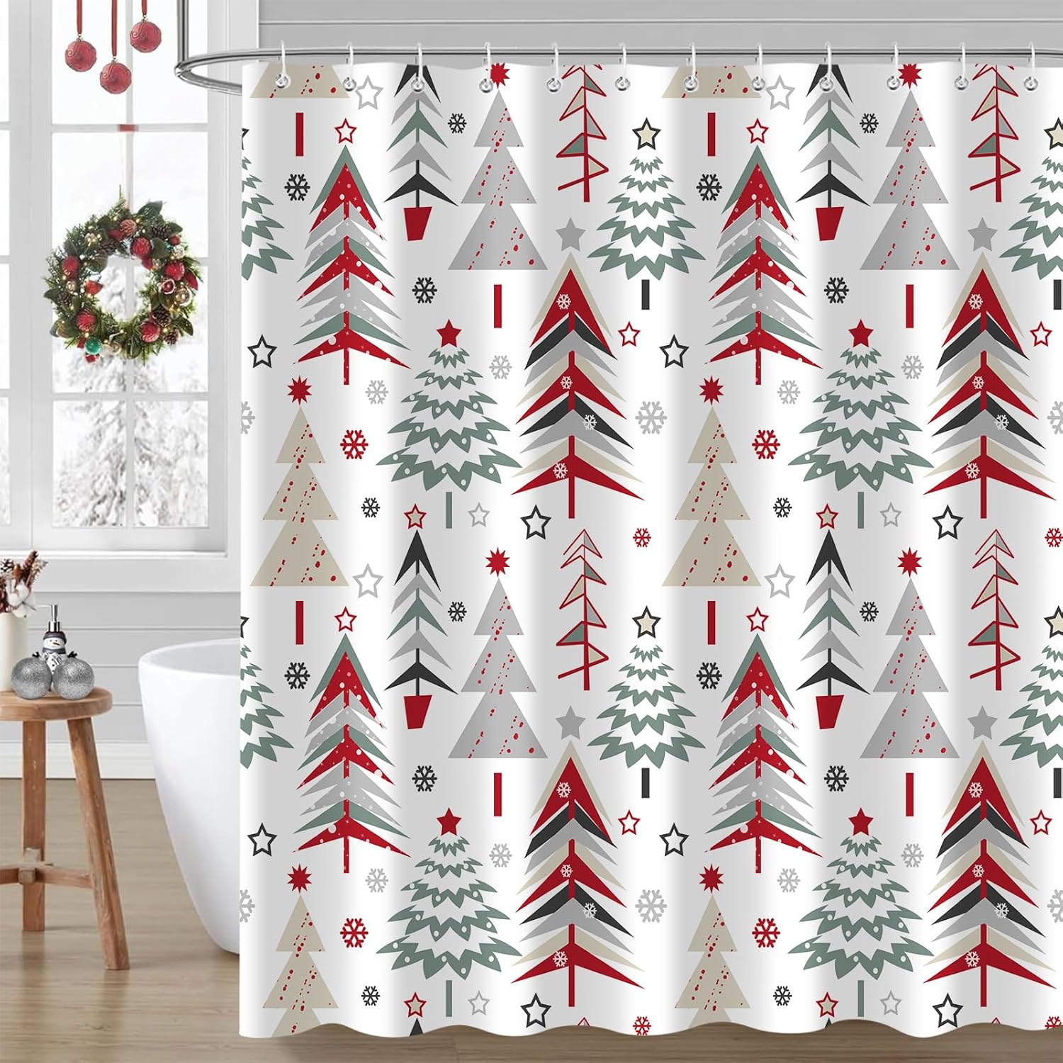 Christmas Tree Shower Curtain Set - Waterproof & Festive 72x72 Inches