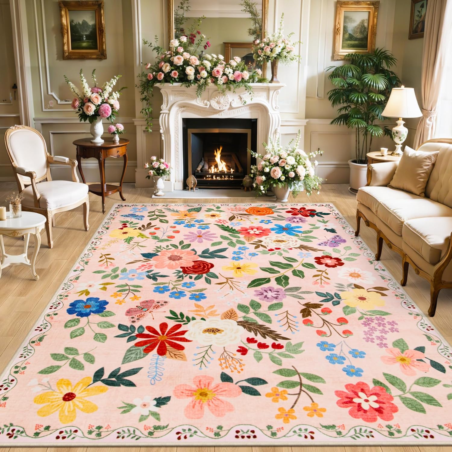 Elegant Floral 8x10 Area Rugs for Living Room and Bedroom