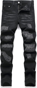 Men's Ripped Patch Elastic Jeans Fashion Slim Fit Regular (Style 25H3)