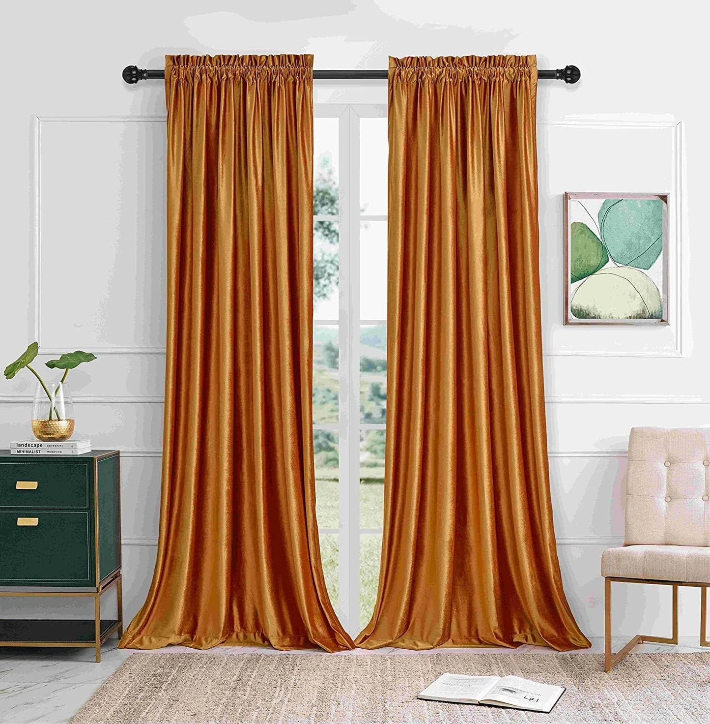 PRIMROSE Blackout Curtains 120 inch Velvet Rod Pocket Drapes