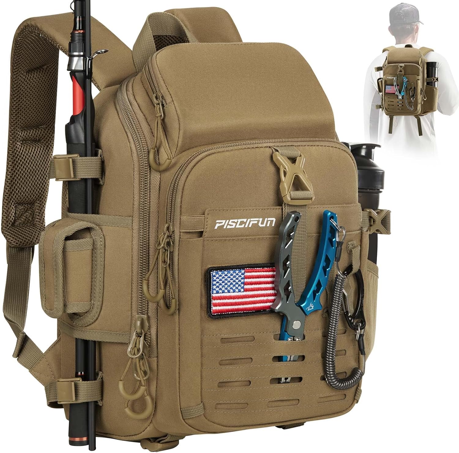 Piscifun Lightweight Fishing Backpack with Rod Holder